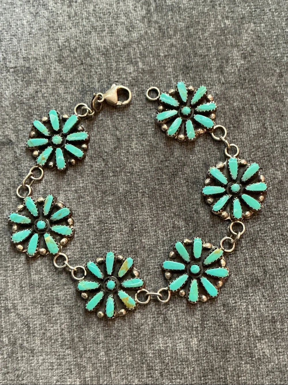Vintage Southwestern Turquoise Floral Link Bracelet 8.5”
